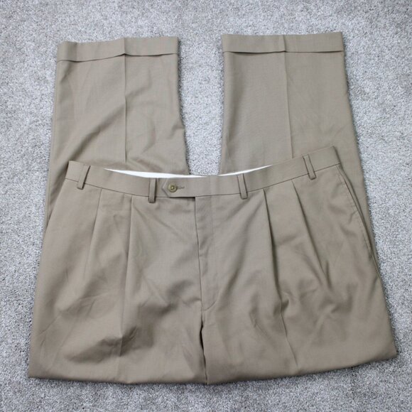 LAUREN Ralph Lauren Pants Men 42x30 Beige Total Comfort Pleated Cuffed 100% Wool - Picture 1 of 11